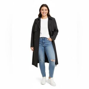 Etcetera Black 100% Silk Lightweight Trench Coat Size 16